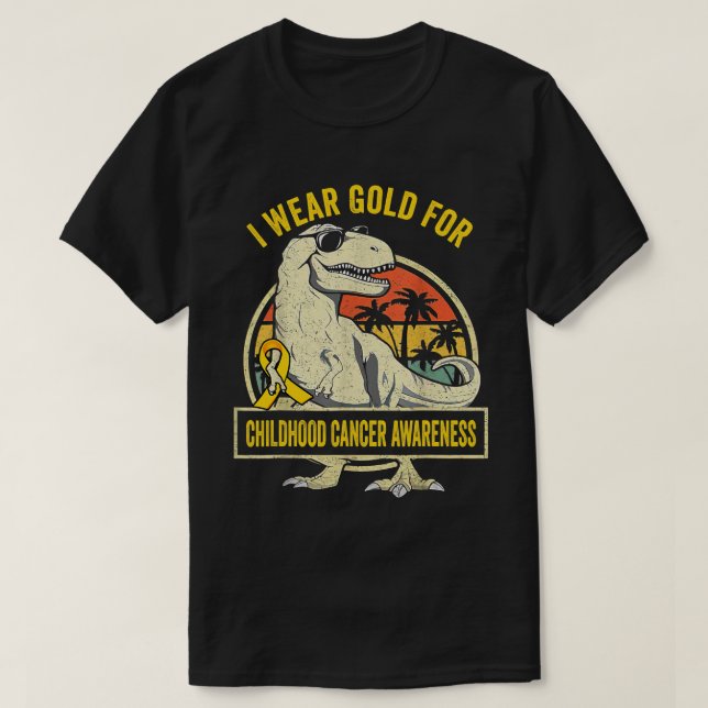 Ich trage Gold für das Kinderkrebsbewusstsein Dino T-Shirt (Design vorne)