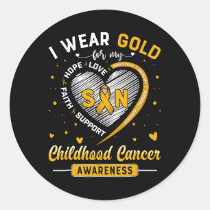 Ich trage Gold für mein Son Ribbon Awareness Child Runder Aufkleber