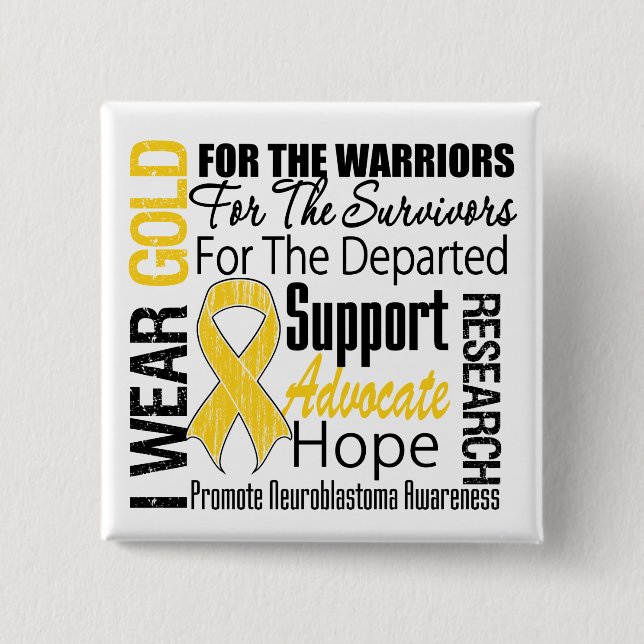 Ich trage Gold Ribbon Collage Tribute Neuroblastom Button (Vorderseite)