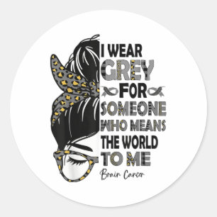 Ich trage Gray Ribbon Messy Bun Brain Cancer Aware Runder Aufkleber