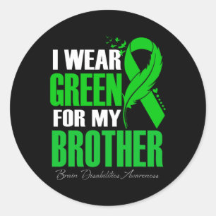 Ich trage Grün für meine Bruder Gehirnbehinderunge Runder Aufkleber