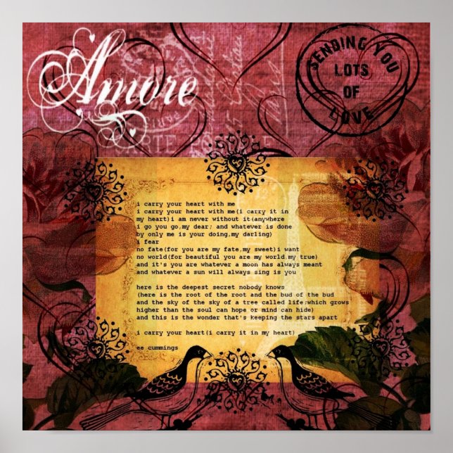 Ich trage Ihre Herz Original Mixed Media Art Print Poster (Vorne)