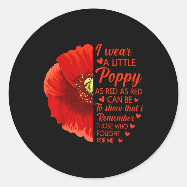 Ich trage kleine Rote Mohn Blume Soldier Veteran Runder Aufkleber (Vorderseite)