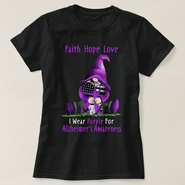 Ich trage Lila für Alzheimer Awareness Gnome Faith T-Shirt (Design vorne)