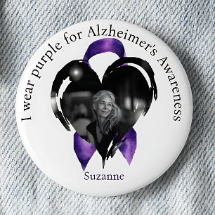 Ich trage Lila für Alzheimer-Bewusstseins-Foto Button