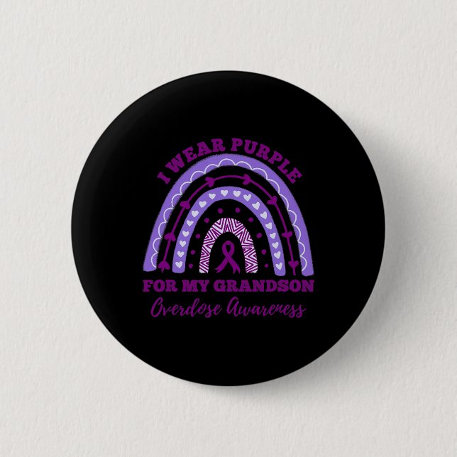 Ich trage Lila für mein Grandson-Überdosierungsbew Button (Vorderseite)