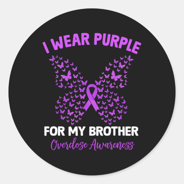 Ich trage Lila für meine Bruderüberdosis-Bewusstse Runder Aufkleber (Vorderseite)