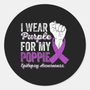 Ich trage Lila für meine Poppie Ribbon Epilepsy Aw Runder Aufkleber