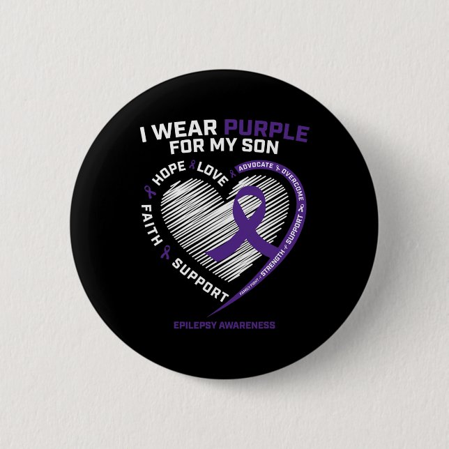 Ich trage Lila für meine Son Epilepsy-Geschenke Button (Vorderseite)
