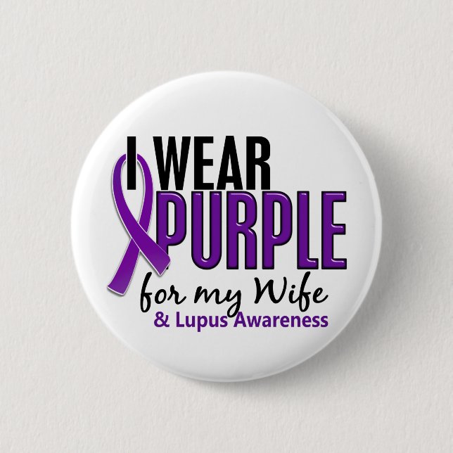 Ich trage Lila für meinen Ehefrau10 Lupus Button (Vorderseite)