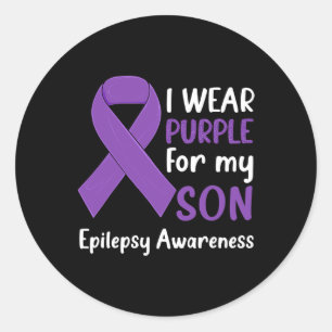 Ich trage Lila für meinen Sohn Epilepsie Awareness Runder Aufkleber