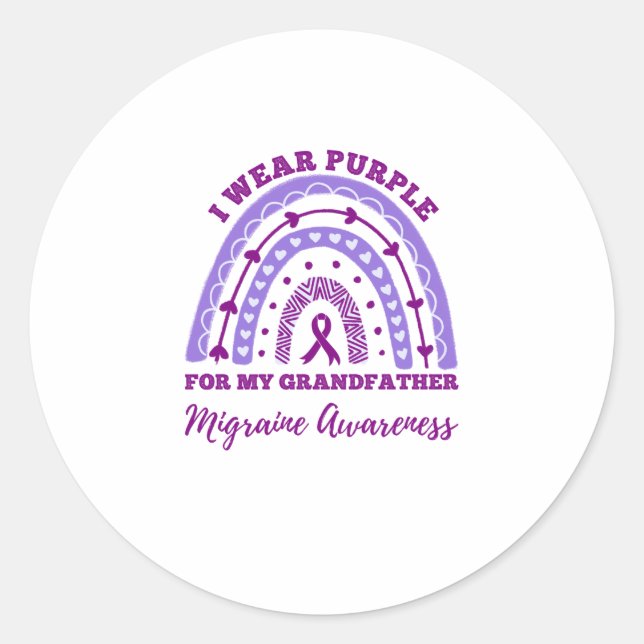 Ich trage Lila Großvater-Migräne-Bewusstsein Runder Aufkleber (Vorderseite)