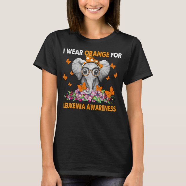 Ich trage Orange für Leukämie Awareness Elephant H T-Shirt (Vorderseite)