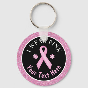 Ich trage Pink Breast Cancer Awareness Glitzer Key Schlüsselanhänger