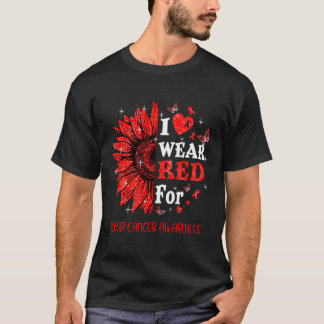 Ich trage Red Twinkle Heart Sunflower Blood Cancer T-Shirt