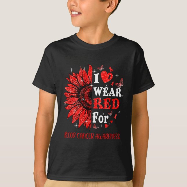 Ich trage Red Twinkle Heart Sunflower Blood Cancer T-Shirt (Vorderseite)