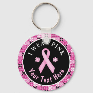Ich trage rosa Brustkrebs Bewusstsein Floral Keych Schlüsselanhänger