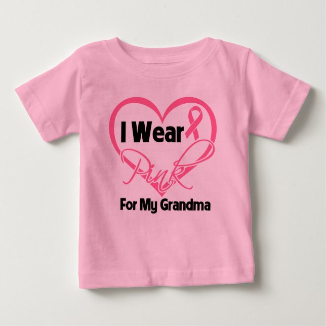 Ich trage rosa Herz-Kreislauf-Grandma Brustkrebs Baby T-shirt (Vorderseite)