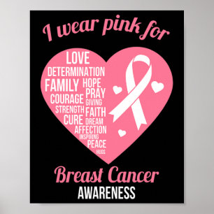 Ich trage rosa Ribbon Herz Coole Brustkrebs Awaren Poster