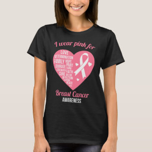 Ich trage rosa Ribbon Herz Coole Brustkrebs Awaren T-Shirt