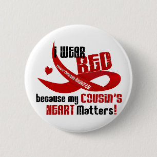 Ich trage Rot für das Herz 33 meines Cousins Button