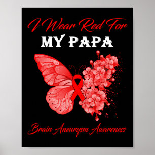 Ich trage Rot für mein Papa-Gehirn-Aneurysma-Bewus Poster