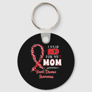 Ich trage Rot für meine Mama Red Ribbon Heart Dise Schlüsselanhänger
