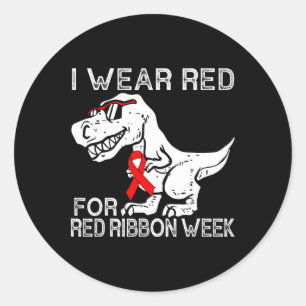 Ich trage Rot für Red Ribbon Week Dino T-rex Boys Runder Aufkleber