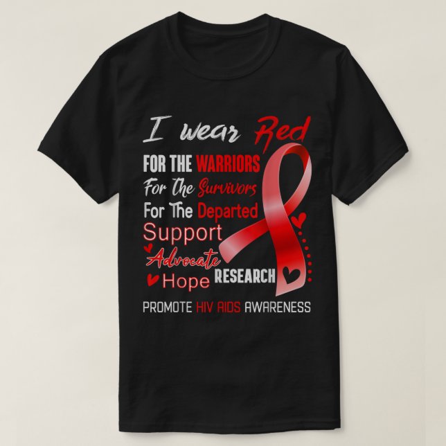Ich trage Rot wegen HIV Aids-Bewusstsein T-Shirt (Design vorne)