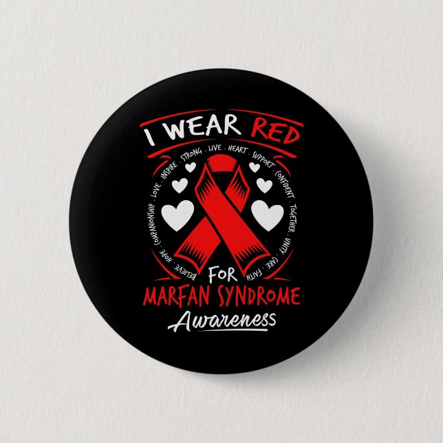 Ich trage Rot wegen Marfan-Syndrom-Bewusstsein Button (Vorderseite)