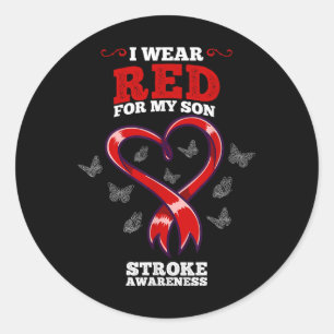 Ich trage Rot wegen meines Sohnes Stroke Awareness Runder Aufkleber