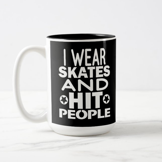Ich trage Skate und Schlagleute, Rolle Derby Zweifarbige Tasse (Links)