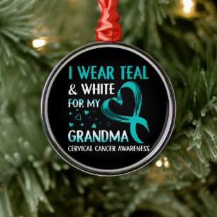 Ich trage Türkis und Weiß meine Oma Gebärmutterhal Ornament Aus Metall
