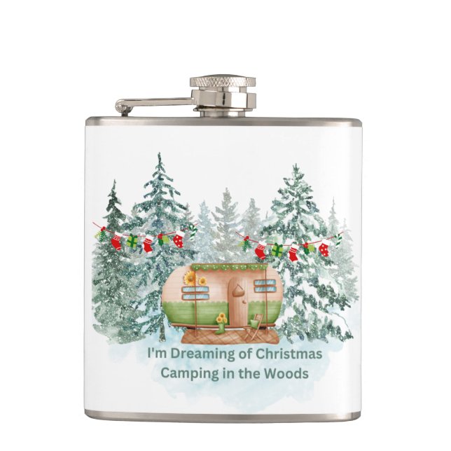 Ich träume von Weihnachts-Camping auf Flasche Flachmann (Vorderseite)