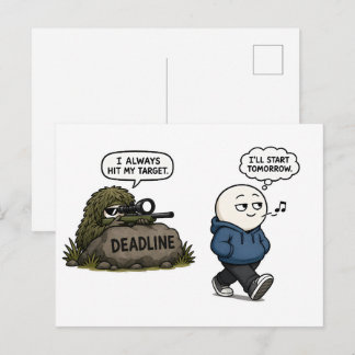 Ich treffe immer mein Ziel – Lustige Prokrastinati Postkarte