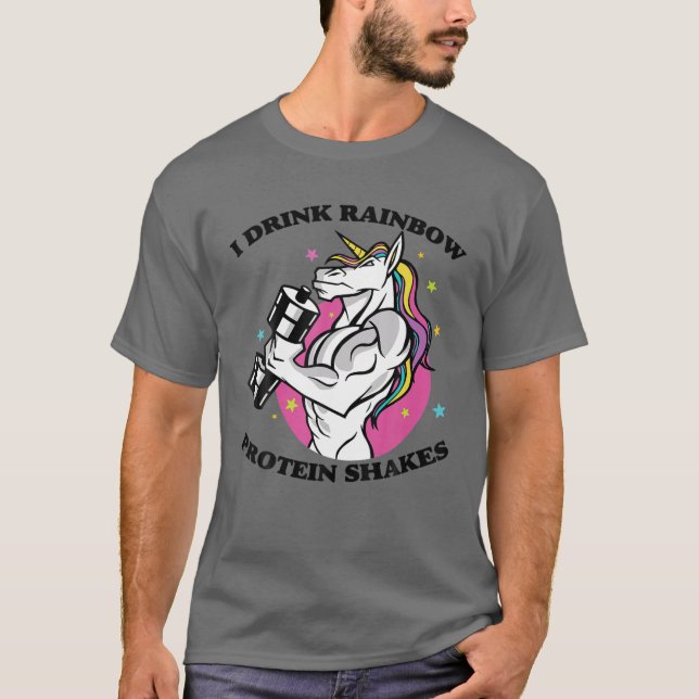 Ich trinke Rainbow Protein Shakes - Gym Unicorn Bo T-Shirt (Vorderseite)