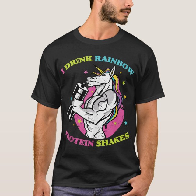 Ich trinke Rainbow Protein Shakes - Gym Unicorn Bo T-Shirt (Vorderseite)
