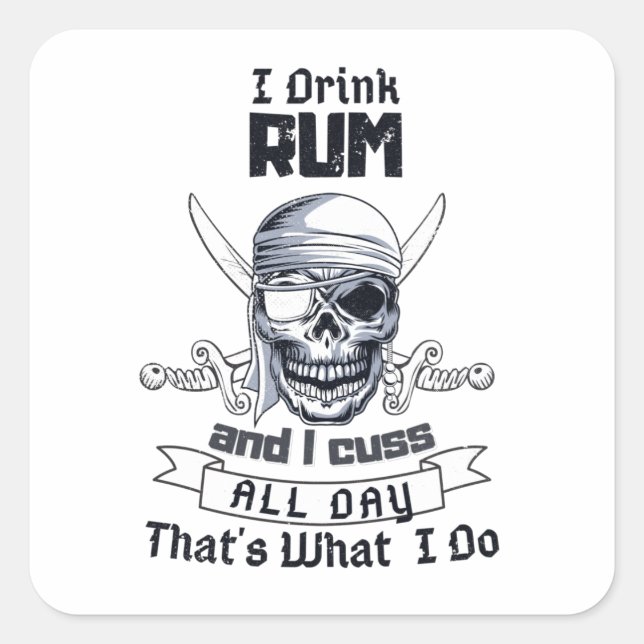 Ich trinke Rum Pirate Skull Funny Costume Quadratischer Aufkleber (Vorderseite)