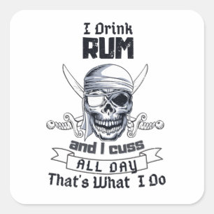 Ich trinke Rum Pirate Skull Funny Costume Quadratischer Aufkleber