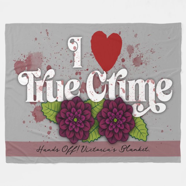 Ich ❤️ True Crime! – Schwarze Dahlie Blumen Design Fleecedecke (Vorderseite (Horizontal))