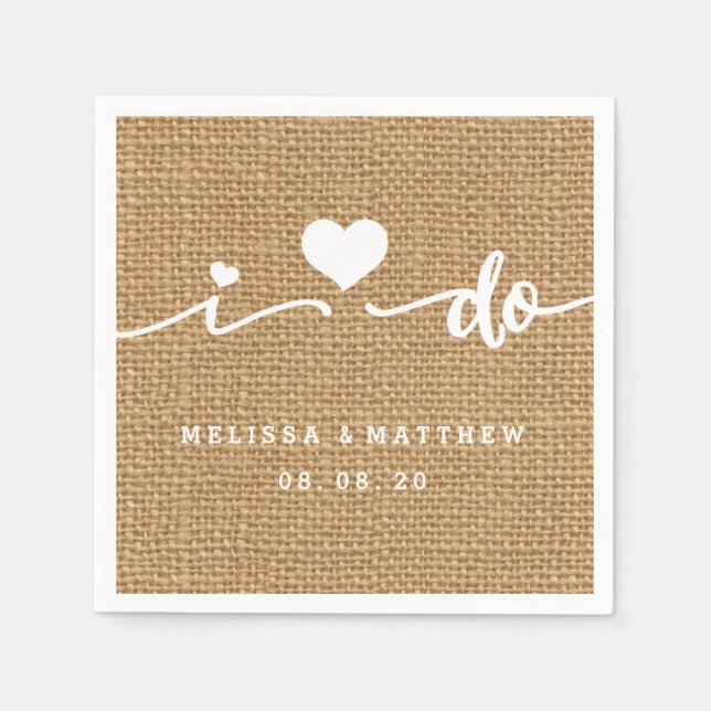 Ich tue Burlap Rustic Wedding Paper Napkin Serviette (Vorderseite)