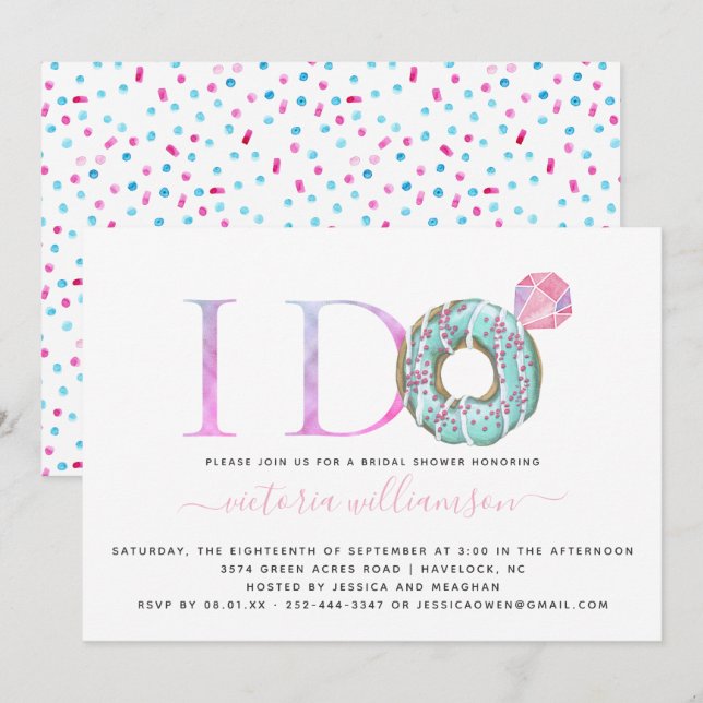 Ich tue | Donut Themed Bridal Dusche Einladung (Vorne/Hinten)