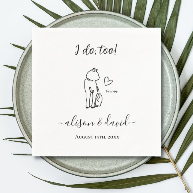 Ich tue mit einfachem Schwarz-Weiß-Kat Moderne Hoc Serviette (cat I do too! wedding napkin)