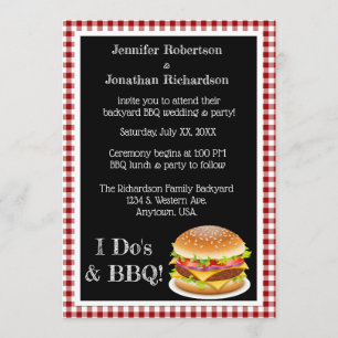 Ich tue und GRILLEN Red Gingham Hamburger Lässig H Einladung