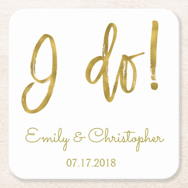 Ich tue Untersetzer mit Goldfolie und White Weddin (Vorderseite)