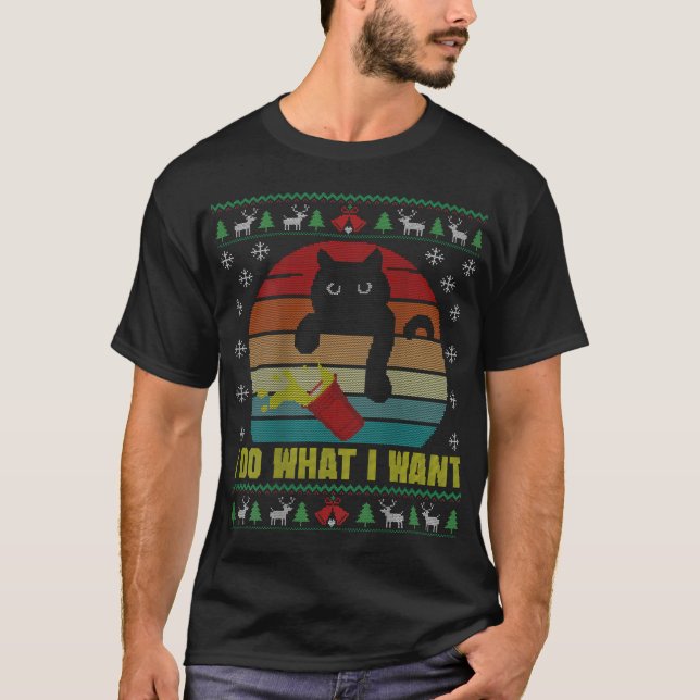 Ich tue, was ich hässlich Xmas Sweater Red Cup Cat T-Shirt (Vorderseite)