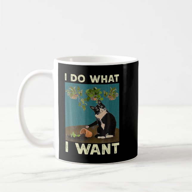 Ich tue, was ich Tuxedo Cat Garening Funny Cat Qu  Kaffeetasse (Links)