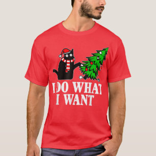Ich tue, was ich Weihnachtsbaum Black Cat Funny Ca T-Shirt