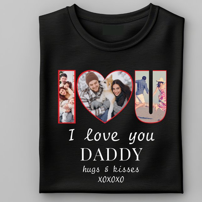Ich ♥ U Moderne Custom I Liebe Sie Daddy Mommy 3 F T-Shirt (I♥U Custom I Love You Daddy Mommy 3 Photo I HEART YOU Personalized T-Shirt with your favorite photos)