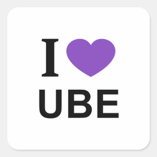 Ich ❤️ UBE mit violettem Herzen ICH LIEBE UBE ICH  Quadratischer Aufkleber
